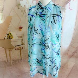 Lane Bryant Blue Floral Sleeveless Sheer Blouse